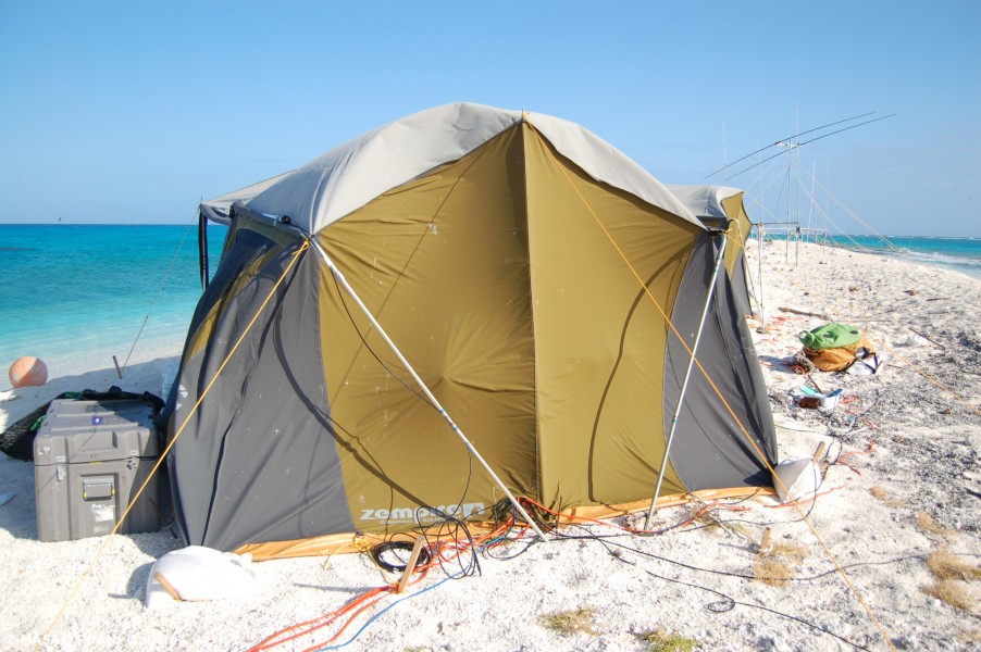 One side of the SSB tent blown in by the constant wind
